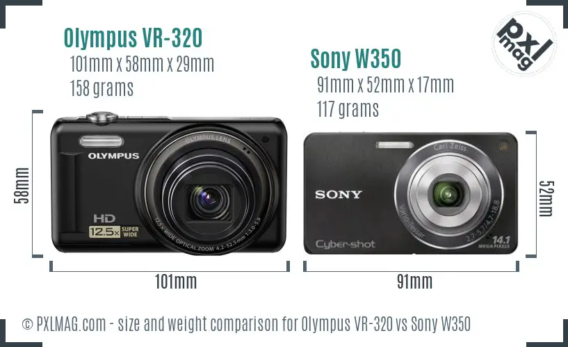 Olympus VR-320 vs Sony W350 size comparison