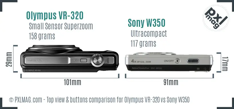 Olympus VR-320 vs Sony W350 top view buttons comparison