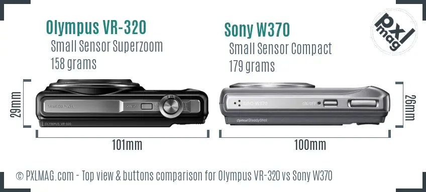 Olympus VR-320 vs Sony W370 top view buttons comparison