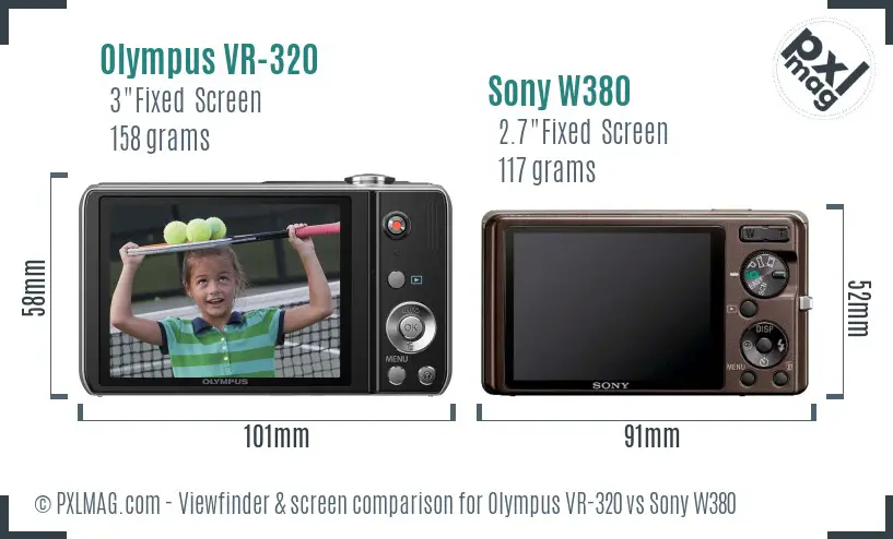 Olympus VR-320 vs Sony W380 Screen and Viewfinder comparison