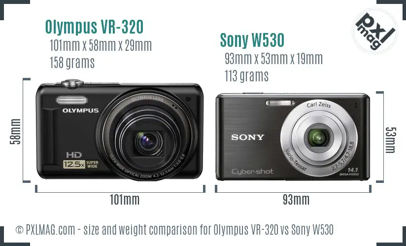 Olympus VR-320 vs Sony W530 size comparison