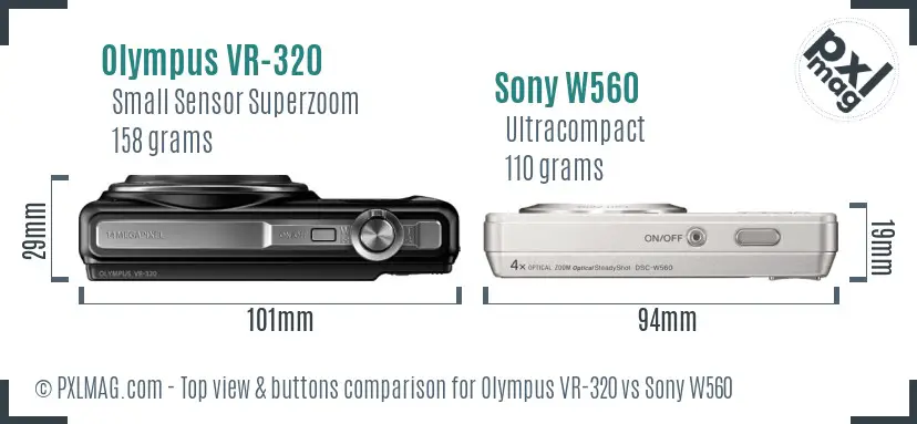 Olympus VR-320 vs Sony W560 top view buttons comparison