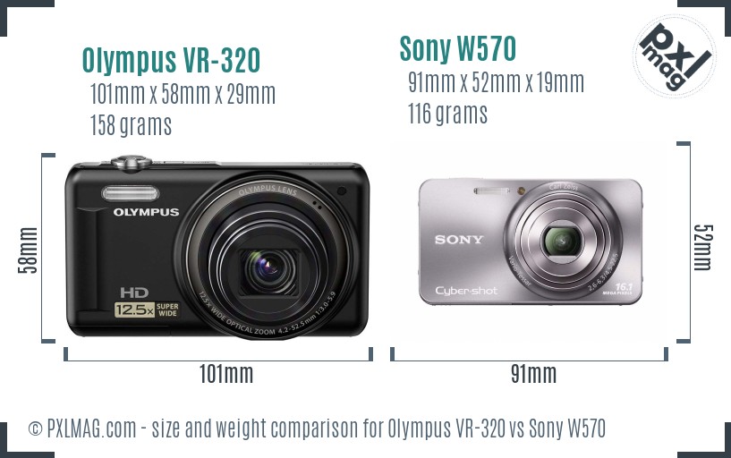 Olympus VR-320 vs Sony W570 size comparison