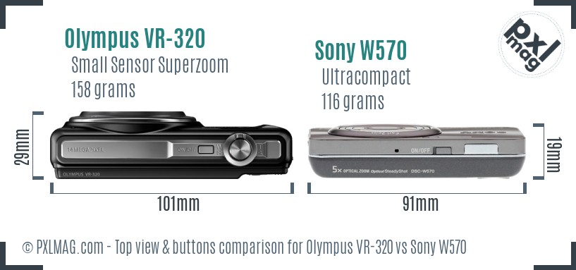 Olympus VR-320 vs Sony W570 top view buttons comparison