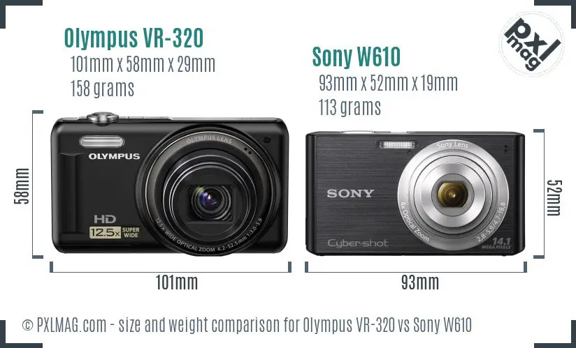 Olympus VR-320 vs Sony W610 size comparison