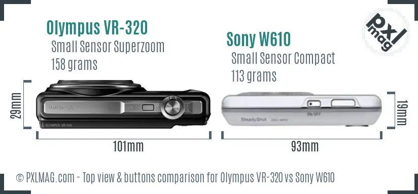 Olympus VR-320 vs Sony W610 top view buttons comparison