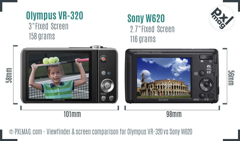Olympus VR-320 vs Sony W620 Screen and Viewfinder comparison