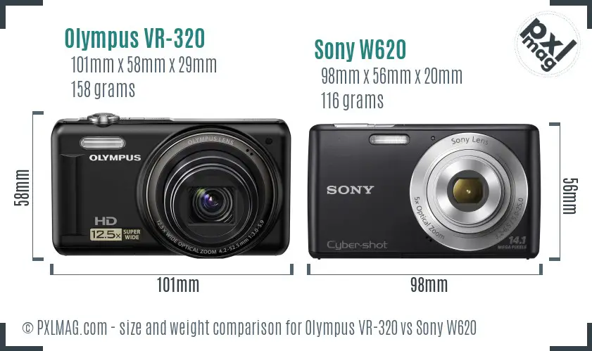 Olympus VR-320 vs Sony W620 size comparison