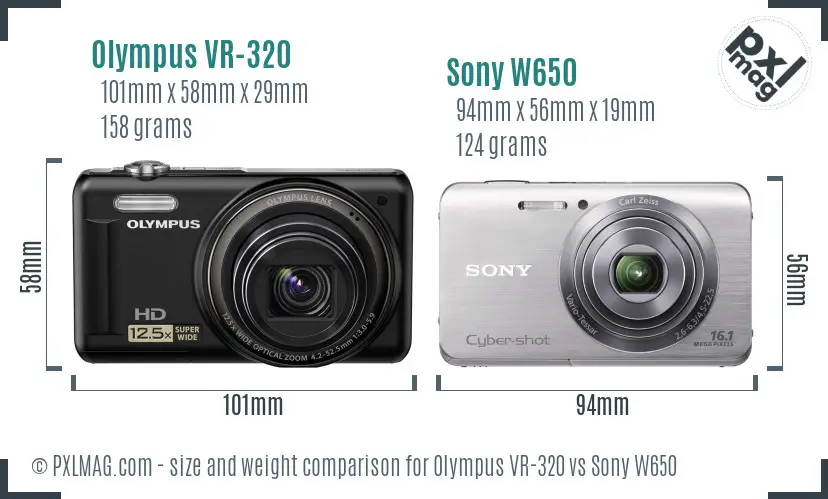 Olympus VR-320 vs Sony W650 size comparison