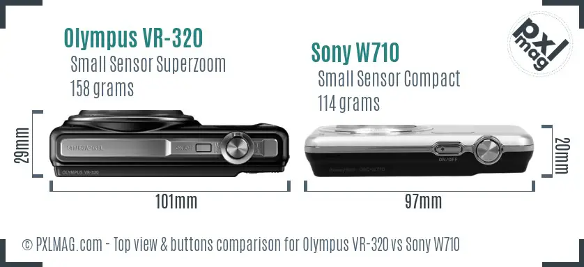 Olympus VR-320 vs Sony W710 top view buttons comparison