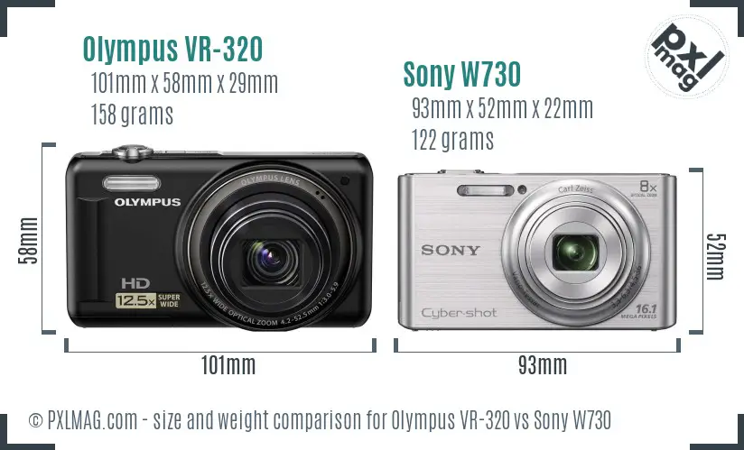Olympus VR-320 vs Sony W730 size comparison