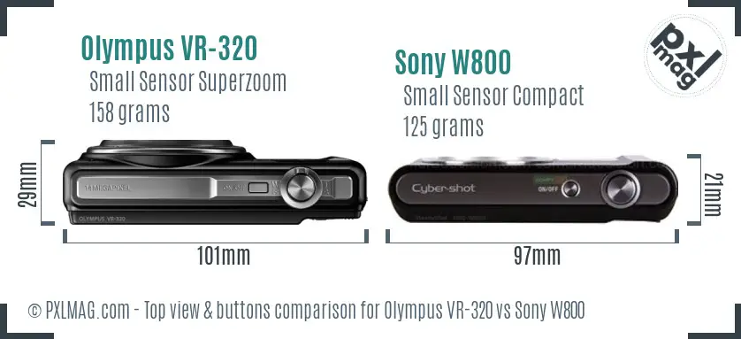 Olympus VR-320 vs Sony W800 top view buttons comparison