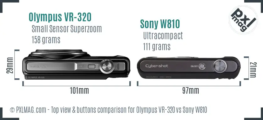 Olympus VR-320 vs Sony W810 top view buttons comparison