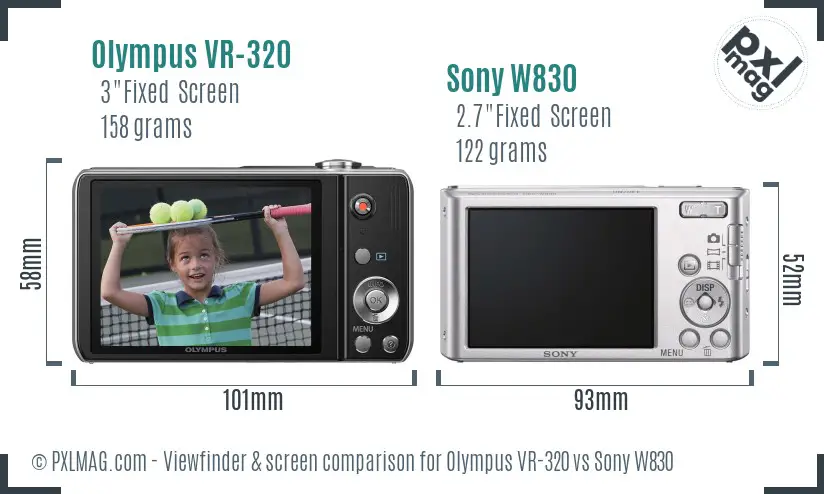Olympus VR-320 vs Sony W830 Screen and Viewfinder comparison