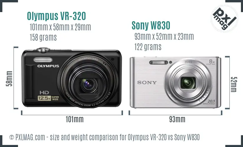 Olympus VR-320 vs Sony W830 size comparison