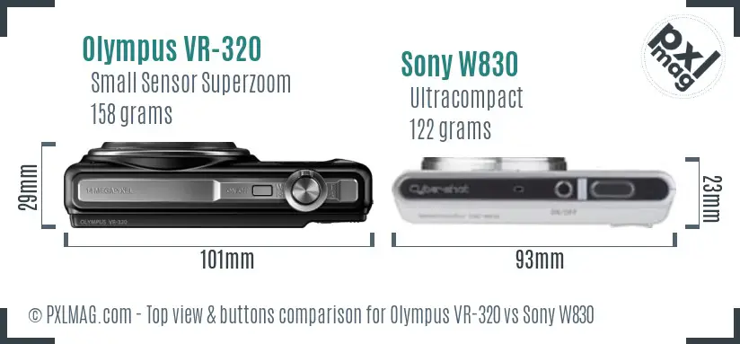 Olympus VR-320 vs Sony W830 top view buttons comparison