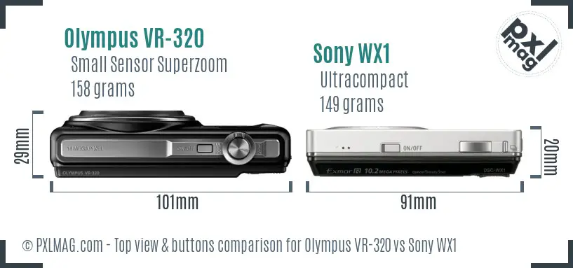 Olympus VR-320 vs Sony WX1 top view buttons comparison