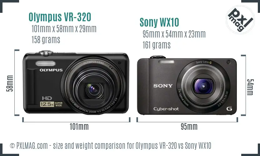 Olympus VR-320 vs Sony WX10 size comparison