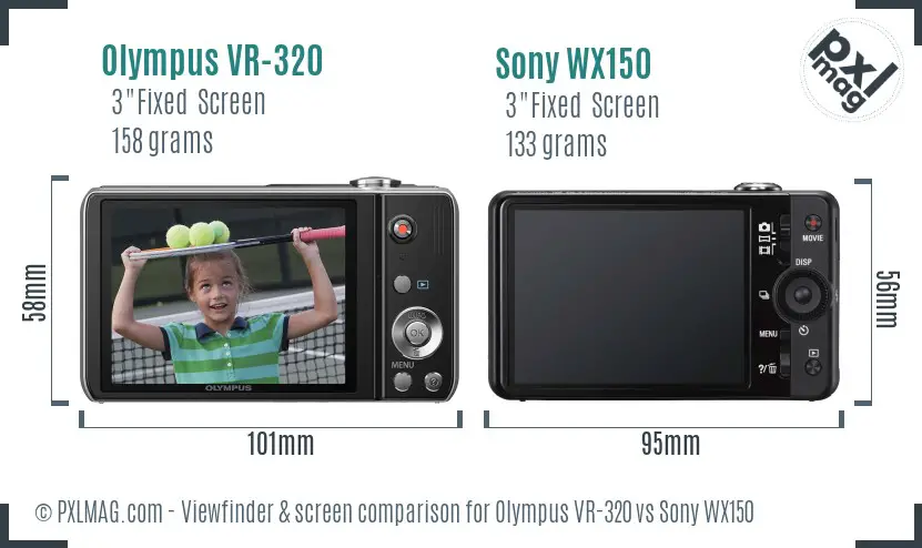 Olympus VR-320 vs Sony WX150 Screen and Viewfinder comparison