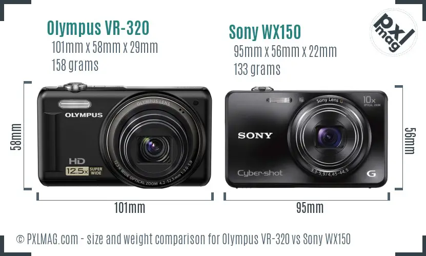 Olympus VR-320 vs Sony WX150 size comparison