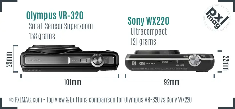 Olympus VR-320 vs Sony WX220 top view buttons comparison