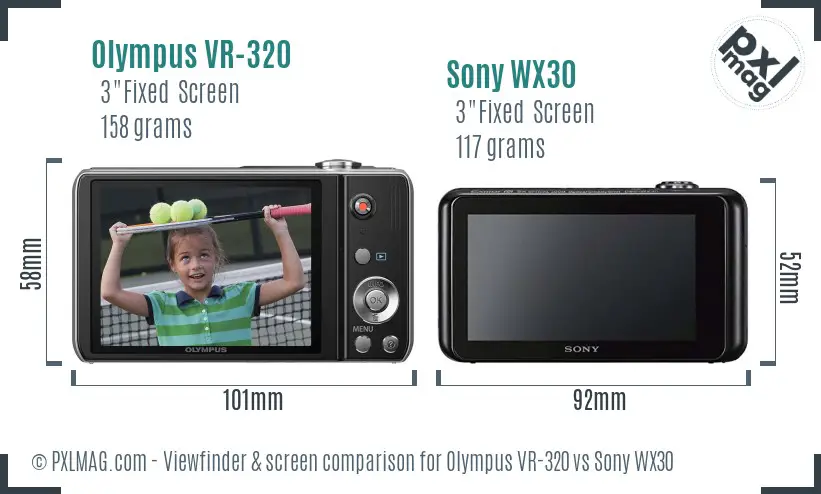 Olympus VR-320 vs Sony WX30 Screen and Viewfinder comparison