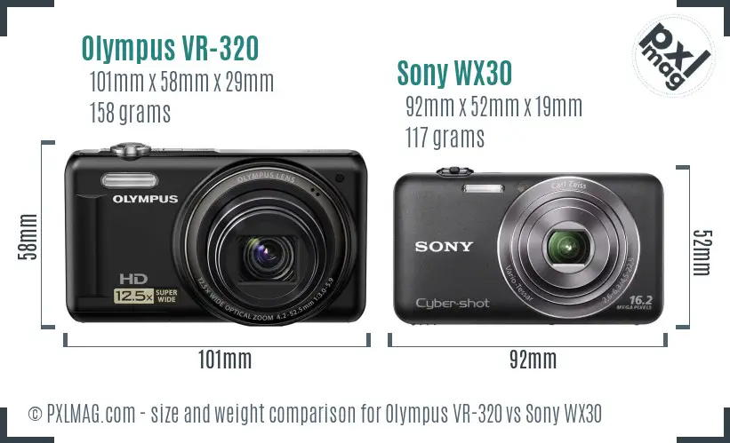 Olympus VR-320 vs Sony WX30 size comparison