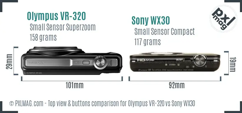 Olympus VR-320 vs Sony WX30 top view buttons comparison