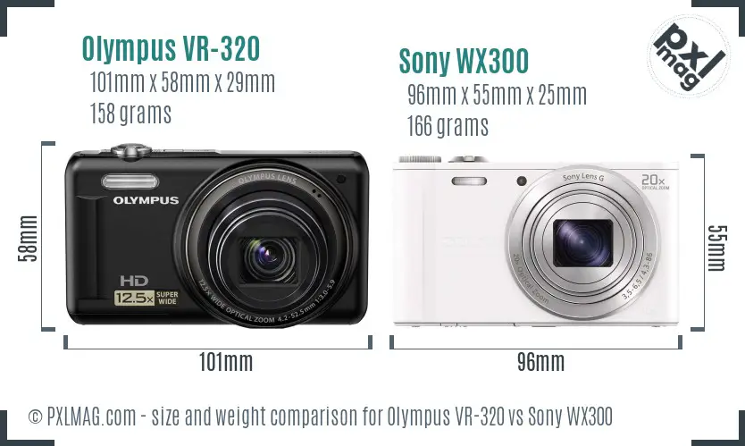 Olympus VR-320 vs Sony WX300 size comparison