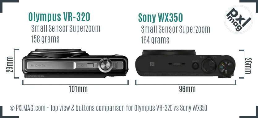 Olympus VR-320 vs Sony WX350 top view buttons comparison