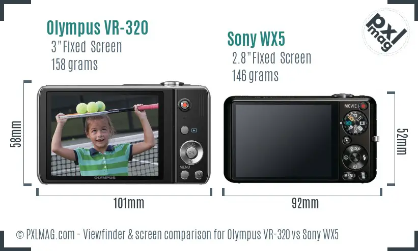 Olympus VR-320 vs Sony WX5 Screen and Viewfinder comparison