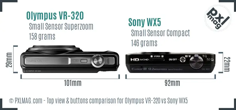 Olympus VR-320 vs Sony WX5 top view buttons comparison