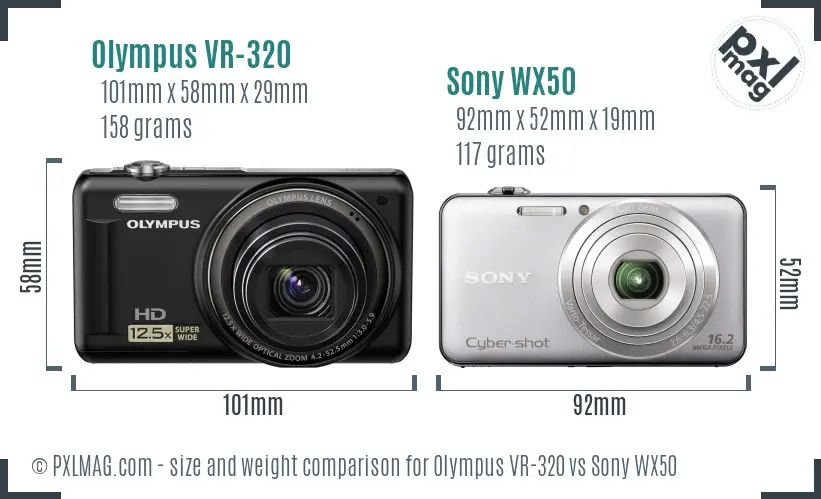 Olympus VR-320 vs Sony WX50 size comparison