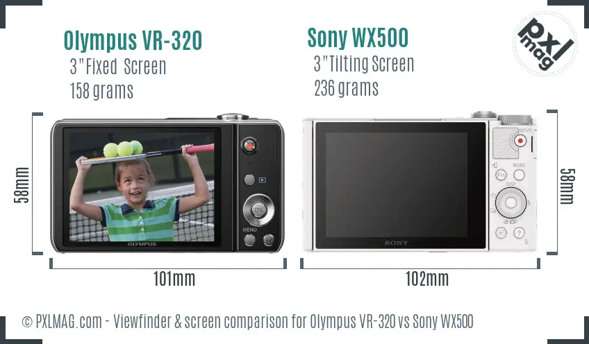 Olympus VR-320 vs Sony WX500 Screen and Viewfinder comparison