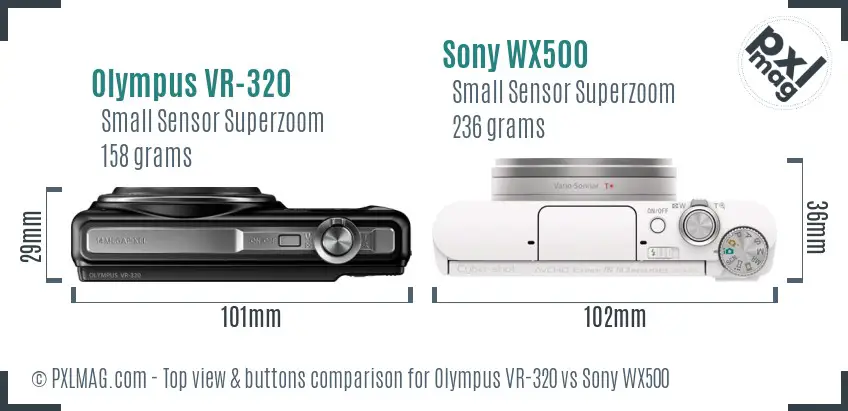 Olympus VR-320 vs Sony WX500 top view buttons comparison