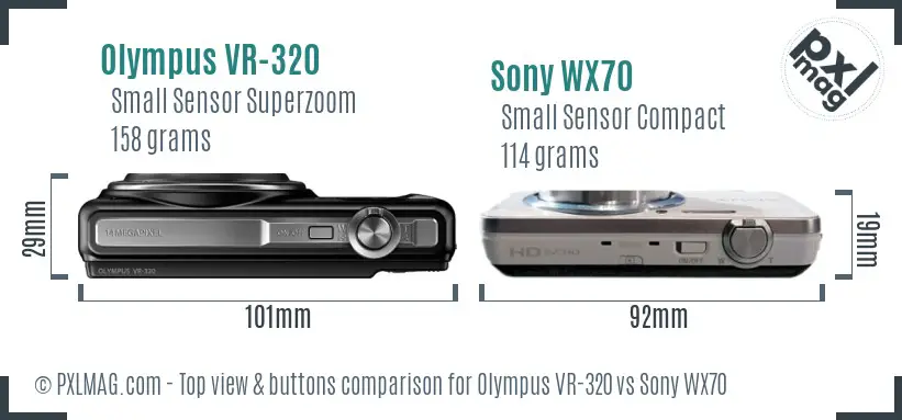 Olympus VR-320 vs Sony WX70 top view buttons comparison