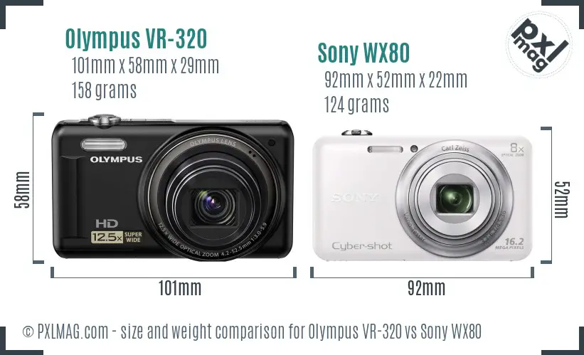 Olympus VR-320 vs Sony WX80 size comparison