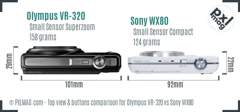 Olympus VR-320 vs Sony WX80 top view buttons comparison