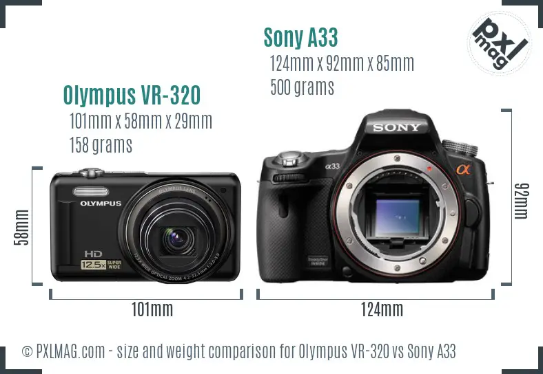 Olympus VR-320 vs Sony A33 size comparison