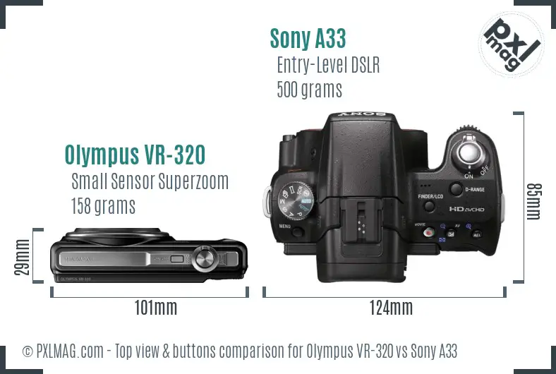 Olympus VR-320 vs Sony A33 top view buttons comparison