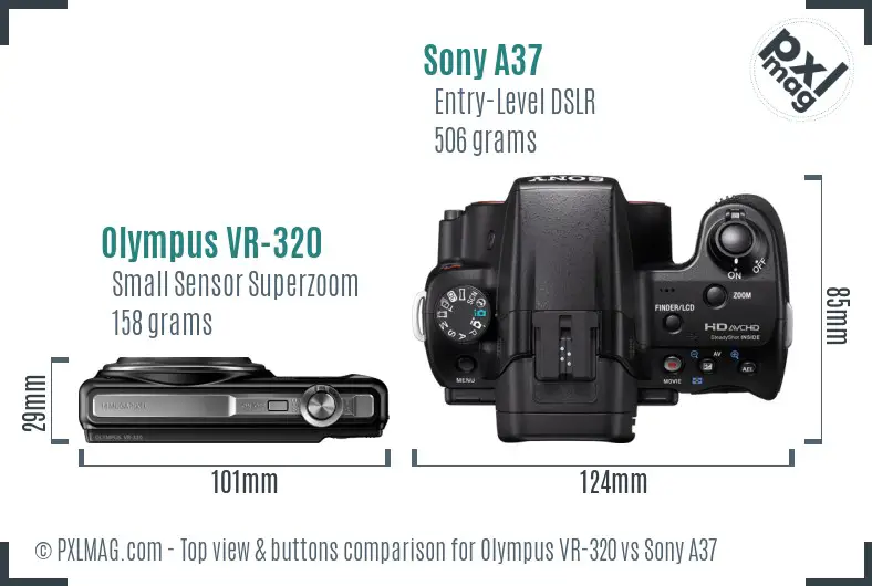Olympus VR-320 vs Sony A37 top view buttons comparison