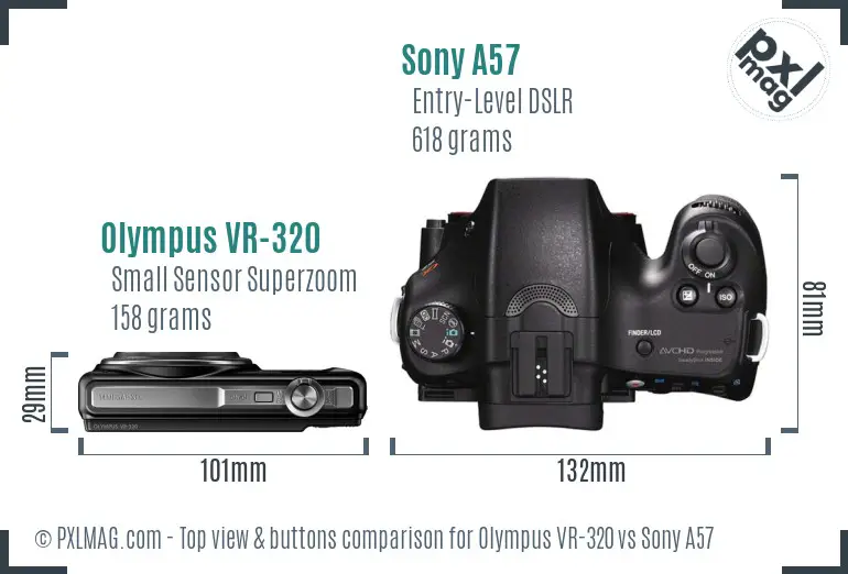 Olympus VR-320 vs Sony A57 top view buttons comparison