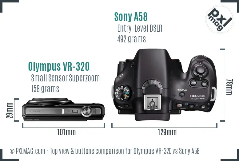 Olympus VR-320 vs Sony A58 top view buttons comparison