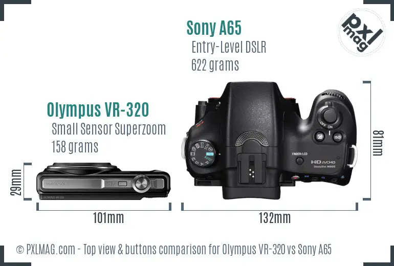 Olympus VR-320 vs Sony A65 top view buttons comparison