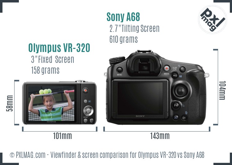 Olympus VR-320 vs Sony A68 Screen and Viewfinder comparison