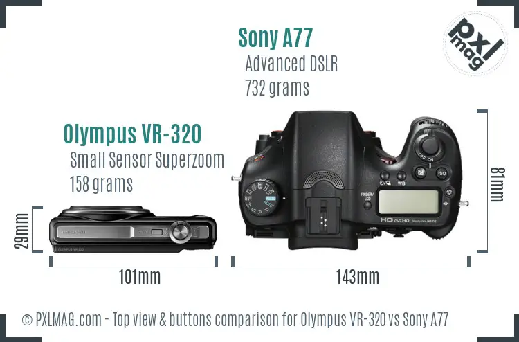 Olympus VR-320 vs Sony A77 top view buttons comparison