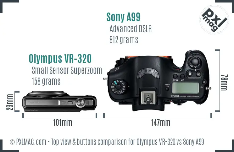 Olympus VR-320 vs Sony A99 top view buttons comparison