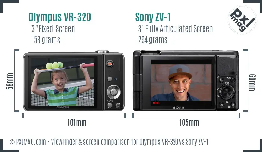 Olympus VR-320 vs Sony ZV-1 Screen and Viewfinder comparison