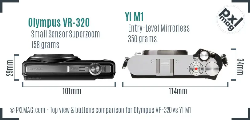 Olympus VR-320 vs YI M1 top view buttons comparison