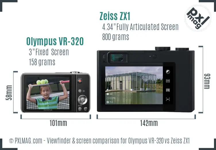 Olympus VR-320 vs Zeiss ZX1 Screen and Viewfinder comparison